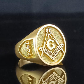 Master Mason Blue Lodge Ring - Embossed Square & Compass G - Bricks Masons