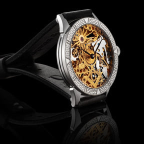 Master Mason Blue Lodge Wristwatch - Gold & Silver Masonic Symbols Skeleton - Bricks Masons