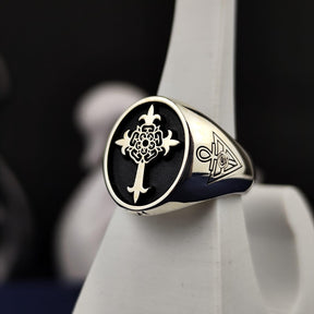 18th Degree Rose Croix Scottish Rite Ring - Cross With Blooming Rose - Bricks Masons
