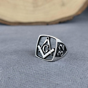 Master Mason Blue Lodge Ring - Black & Silver Embossed S & C With G - Bricks Masons