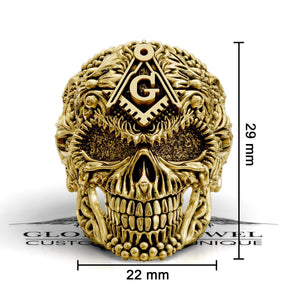 Master Mason Blue Lodge Ring - Skull Square & Compass G Various Materials - Bricks Masons