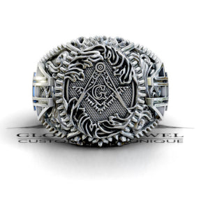 Master Mason Blue Lodge Ring - Square & Compass G Various Tones - Bricks Masons