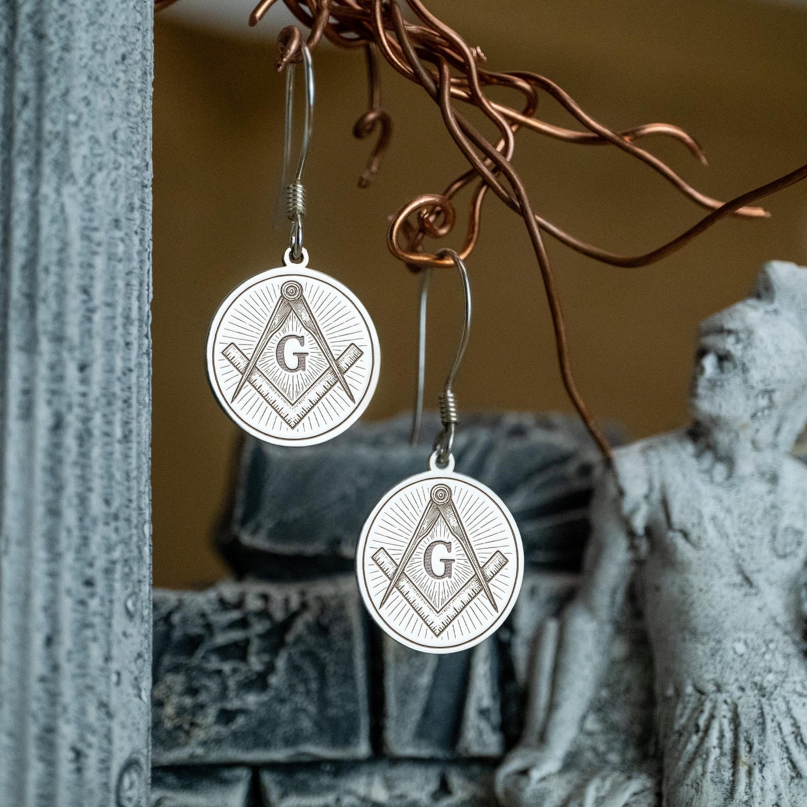 Master Mason Blue Lodge Earrings - Square & Compass G Various Materials - Bricks Masons