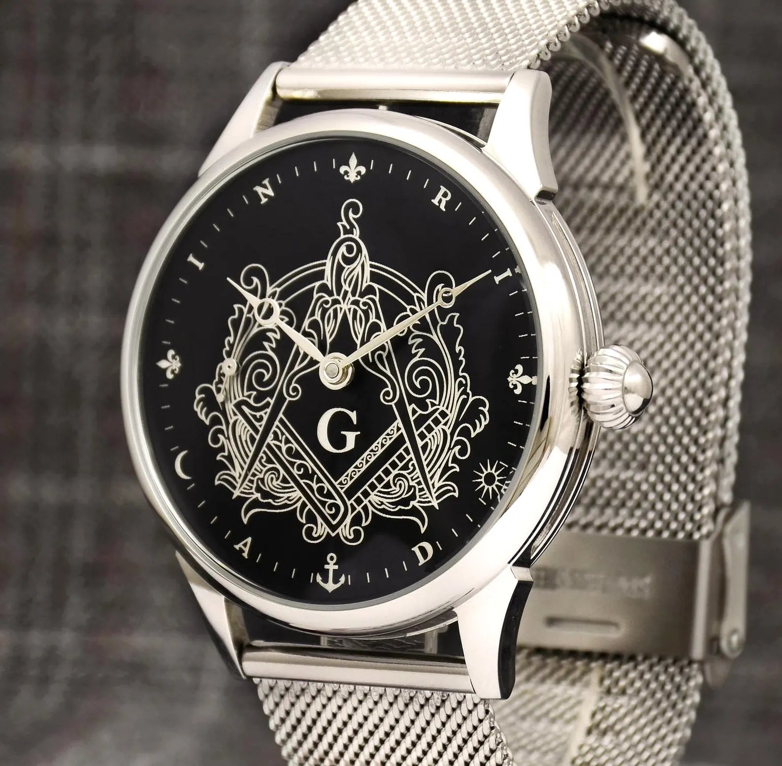 Master Mason Blue Lodge Wristwatch - Hidden Symbols Bracelet - Bricks Masons