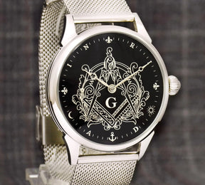Master Mason Blue Lodge Wristwatch - Hidden Symbols Bracelet - Bricks Masons