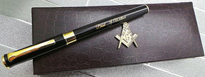 Master Mason Blue Lodge Pen - 24k Gold Clad Engraved Black Ink - Bricks Masons