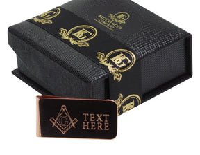 Master Mason Blue Lodge Money Clip - 18k Rose Gold Clad gift Case Engraving - Bricks Masons