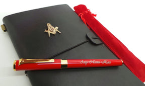 Master Mason Blue Lodge Notebook - Leather Engraved With Rollerball Pen Luxury Gift Set - Bricks Masons