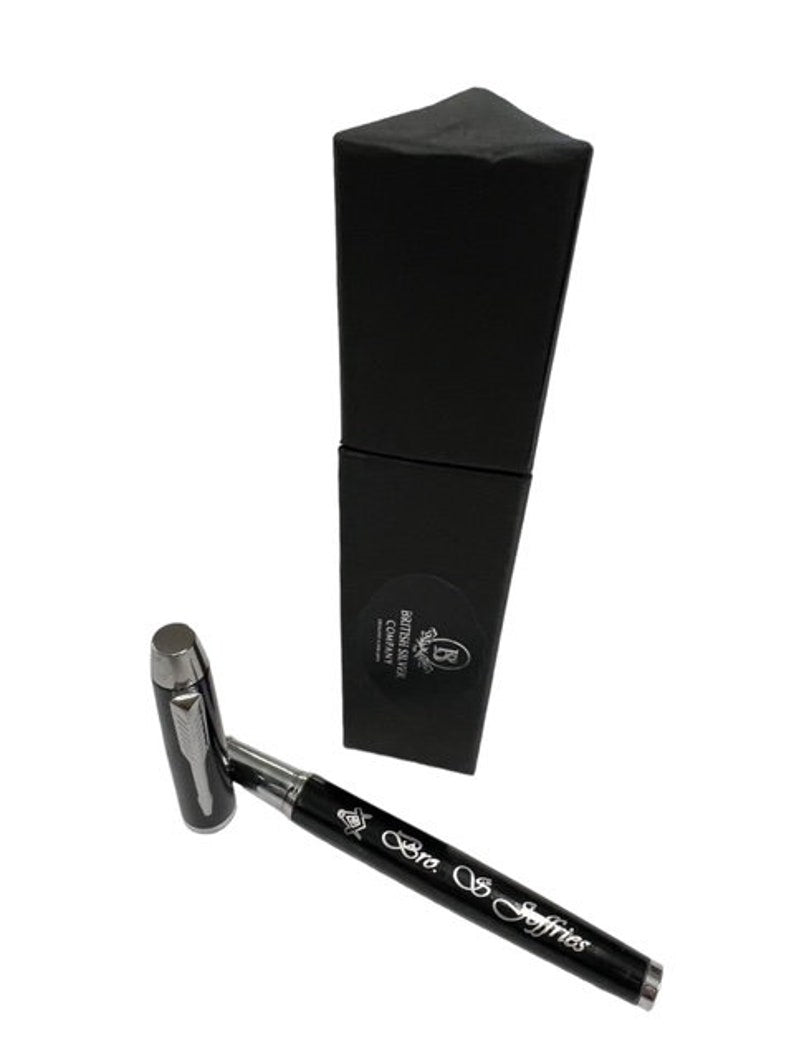 Master Mason Blue Lodge Pen - Silver Engraved Black Ink Rollerball Gift Set - Bricks Masons