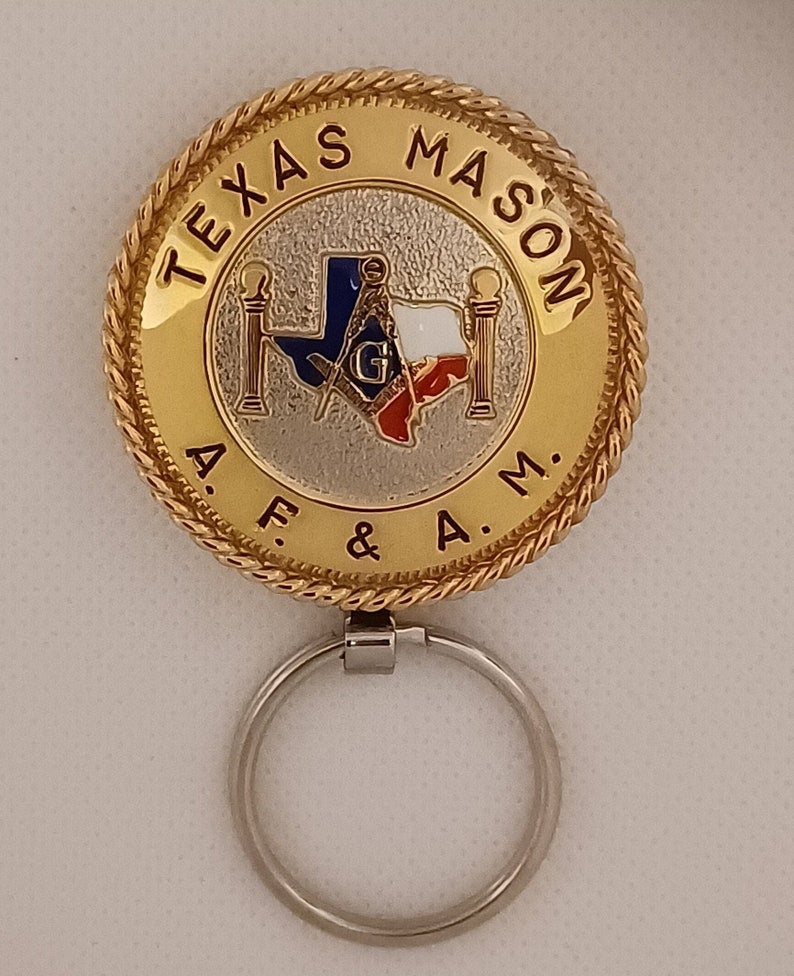 Master Mason Blue Lodge Keychain - Handcrafted Texas Map With Columns - Bricks Masons