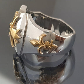 Knights Templar Ring - Gold Plated Cross Sterling Silver & Blue Sapphire - Bricks Masons