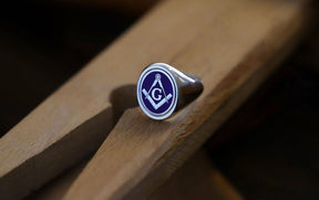 Master Mason Blue Lodge Ring - Solid Gold & Blue Enamel - Bricks Masons
