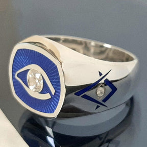 Eye of Providence Ring - Blue Eye Sterling silver With Square & Compass, Master Mason Blue Lodjee - Bricks Masons