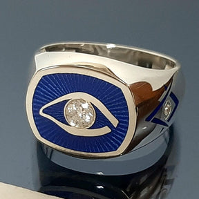 Eye of Providence Ring - Blue Eye Sterling silver With Square & Compass, Master Mason Blue Lodjee - Bricks Masons