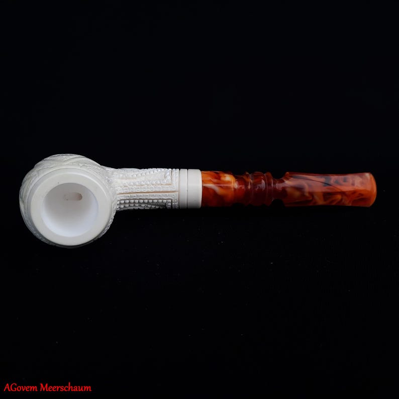 Master Mason Blue Lodge Meerschaum Pipe - Natural Bee wax Square & Compass G - Bricks Masons