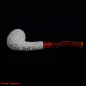 Master Mason Blue Lodge Meerschaum Pipe - Natural Bee wax Square & Compass G - Bricks Masons