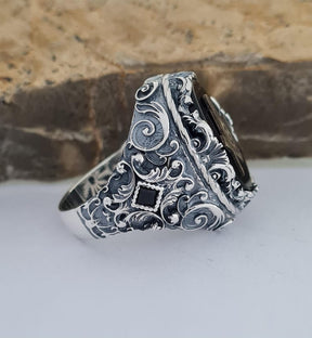 Master Mason Blue Lodge Ring - Handmade Sterling Silver Onyx - Bricks Masons