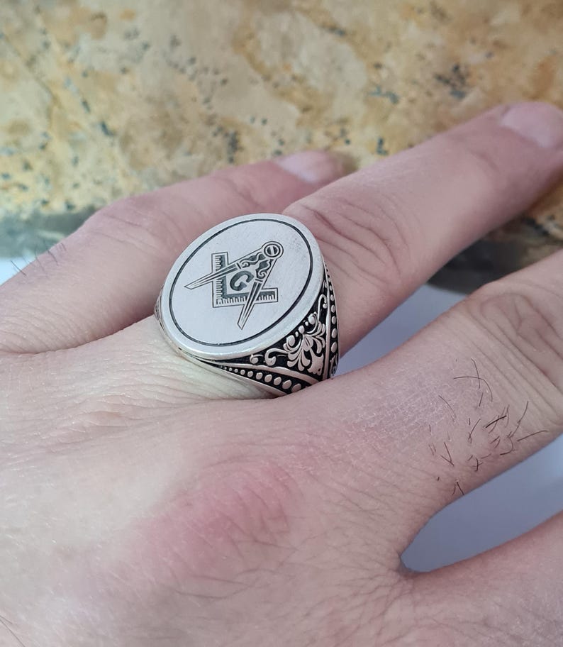Master Mason Blue Lodge Ring - Handmade Sterling Silver Masonic - Bricks Masons