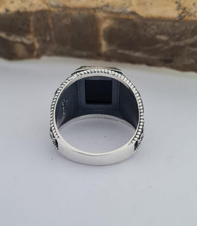 Master Mason Blue Lodge Ring - Handmade Sterling Silver Onyx - Bricks Masons