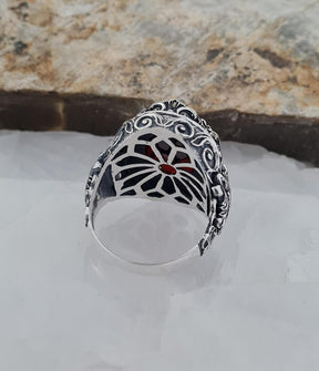 Master Mason Blue Lodge Ring - Garnet Zircon Compass & Square - Bricks Masons