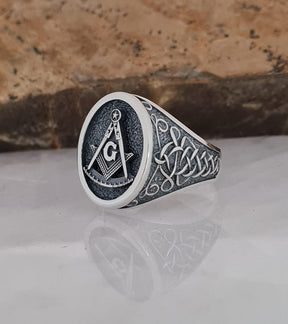 Master Mason Blue Lodge Ring - Sterling Silver Celtic Knotwork - Bricks Masons
