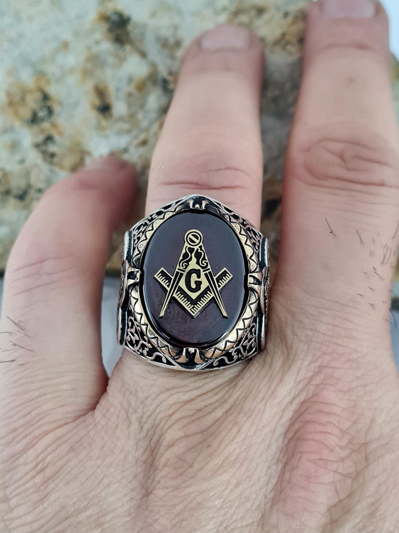 Master Mason Blue Lodge Ring - Sterling Silver Zircon - Bricks Masons