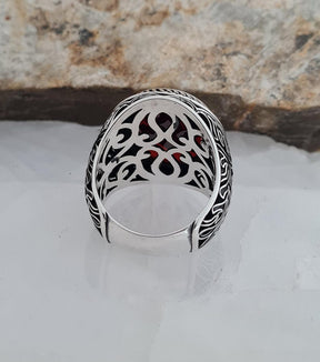 Master Mason Blue Lodge Ring - Handmade Sterling Silver Garnet-red zircon - Bricks Masons