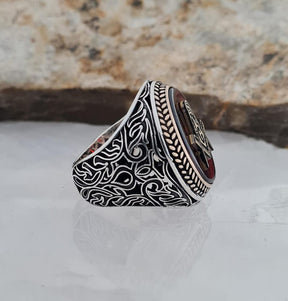 Master Mason Blue Lodge Ring - Handmade Sterling Silver Garnet-red zircon - Bricks Masons