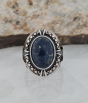 Master Mason Blue Lodge Ring - Handcrafted Sterling Silver Lapis Lazuli Stone - Bricks Masons