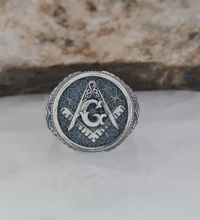 Master Mason Blue Lodge Ring - Square and Compass - Bricks Masons