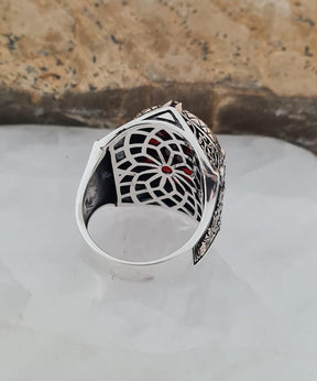 Master Mason Blue Lodge Ring - Handmade Sterling Silver Zircon - Bricks Masons