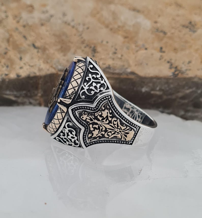 Master Mason Blue Lodge Ring - Handmade Sterling Silver Lapis Lazuli - Bricks Masons