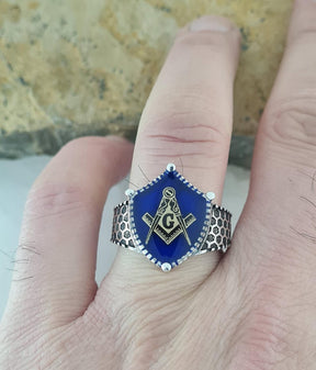 Master Mason Blue Lodge Ring - Handmade Sterling Silver - Bricks Masons
