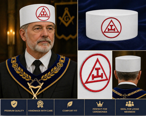 Royal Arch Chapter Crown Cap - White with Red Triple Tau Machine Embroidery - Bricks Masons
