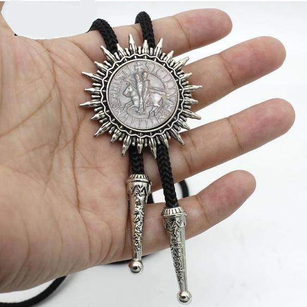 Knights Templar Bolo Tie - Silver & Black - Bricks Masons