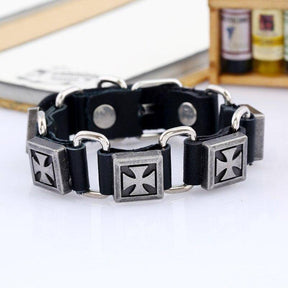Knights Templar Bracelet - Cross Leather (Black/Brown) - Bricks Masons