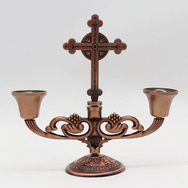 Knights Templar Candle Holder - 5" triple Retro Metal Bronze/Red/Silver - Bricks Masons