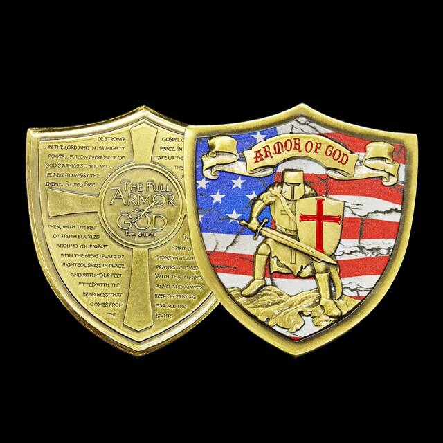 Knights Templar Coin - Armor of God Ephesians 6:10-18 Shield Cross - Bricks Masons