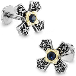 Knights Templar Cufflink - Electroplated Crystal Rhinestone Cross - Bricks Masons