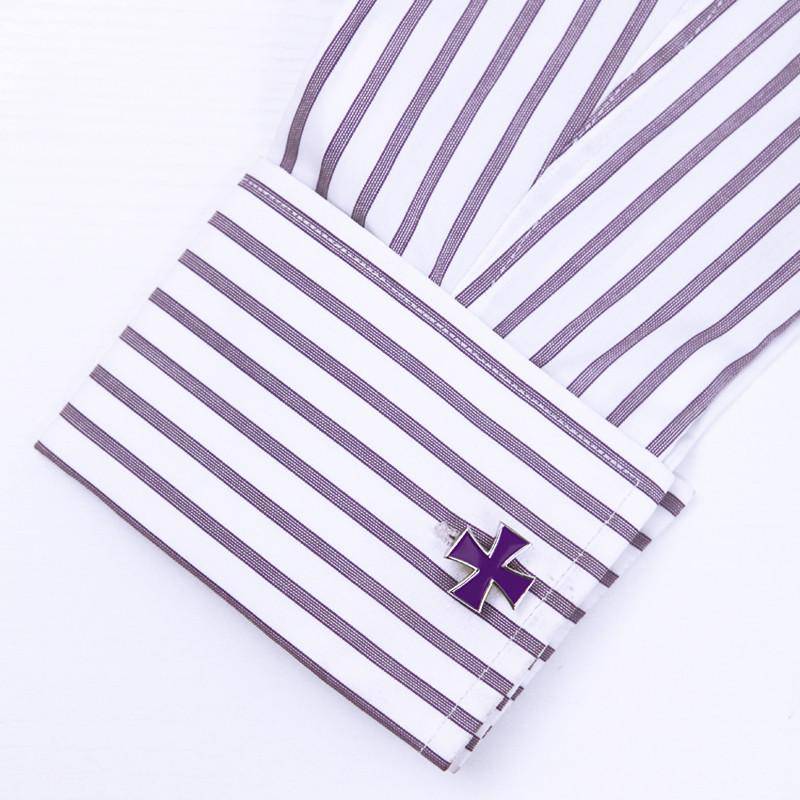 Knights Templar Cufflink - Purple Silver Cross - Bricks Masons