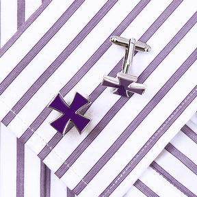 Knights Templar Cufflink - Purple Silver Cross - Bricks Masons