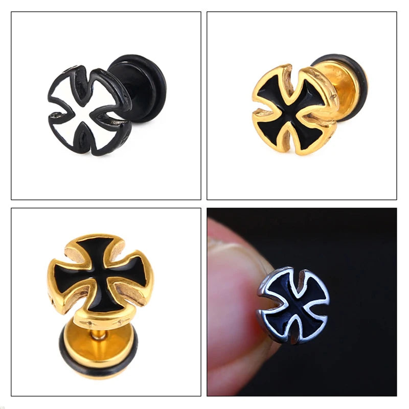 Knights Templar Earring - Stainless Steel Cross Various Colors - Bricks Masons