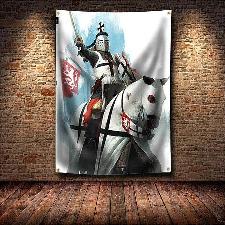 Knights Templar Flag - Knight With Horse Design - Bricks Masons