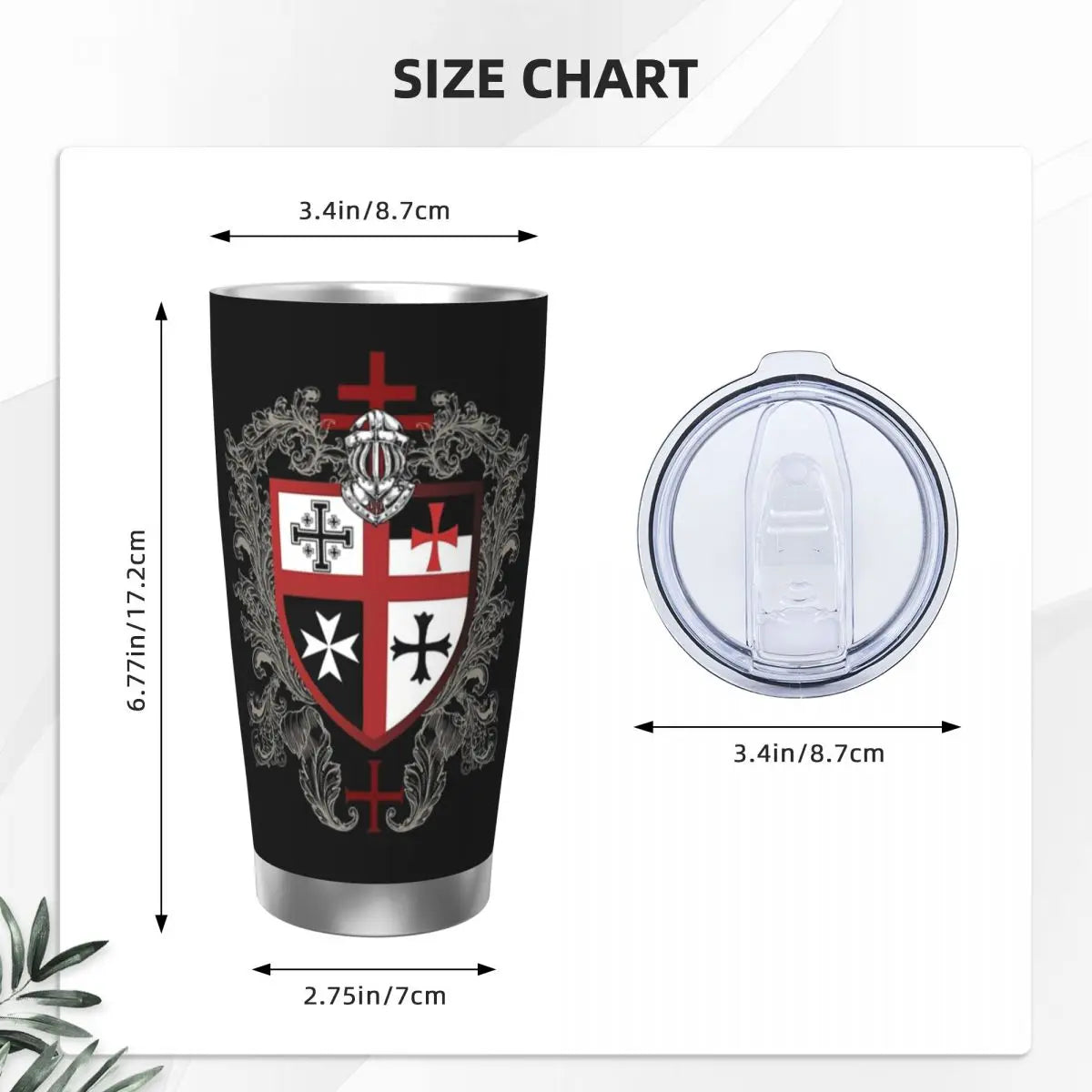 Knights Templar Flask - Cross Shield Stainless Steel 20oz - Bricks Masons