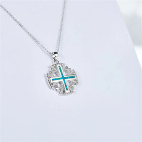 Knights Templar Commandery Necklace - Jerusalem Cross Green Opal Sterling Silver - Bricks Masons