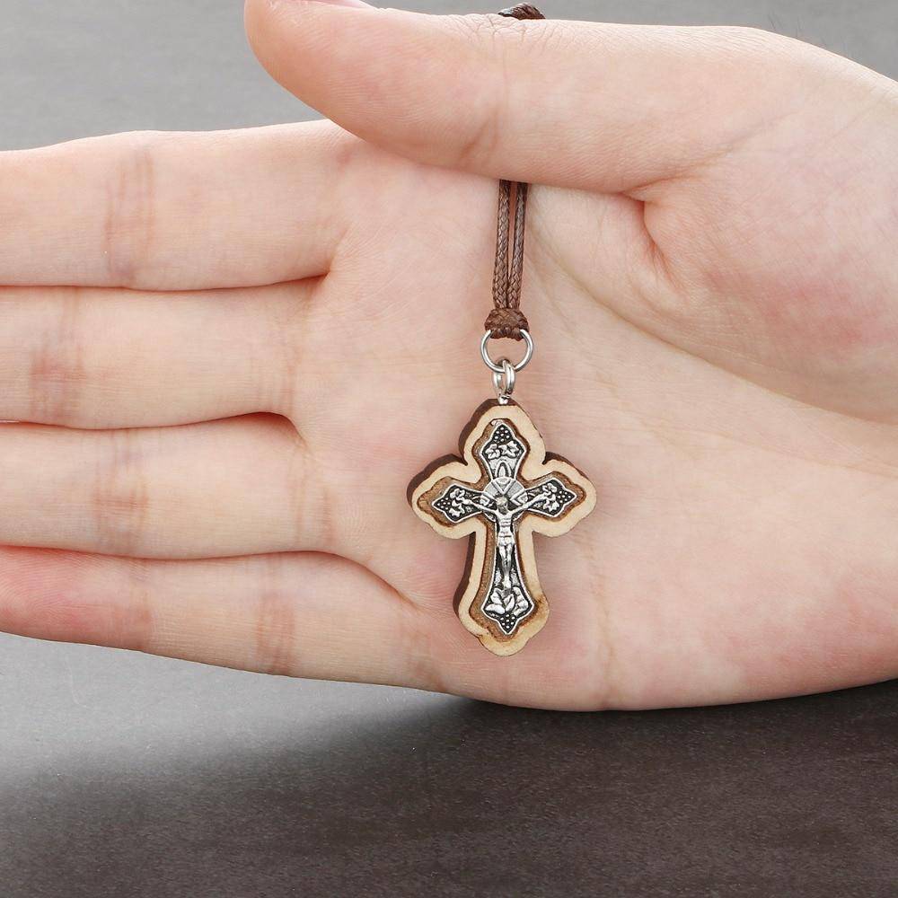 Knights Templar Necklace - Wooden Jerusalem Cross - Bricks Masons