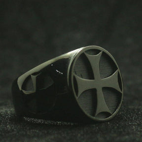 Knights Templar Ring - Black Cross - Bricks Masons