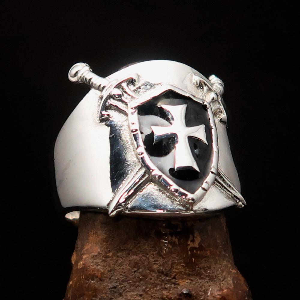 Knights Templar Ring - Black Shield Cross Sterling Silver - Bricks Masons