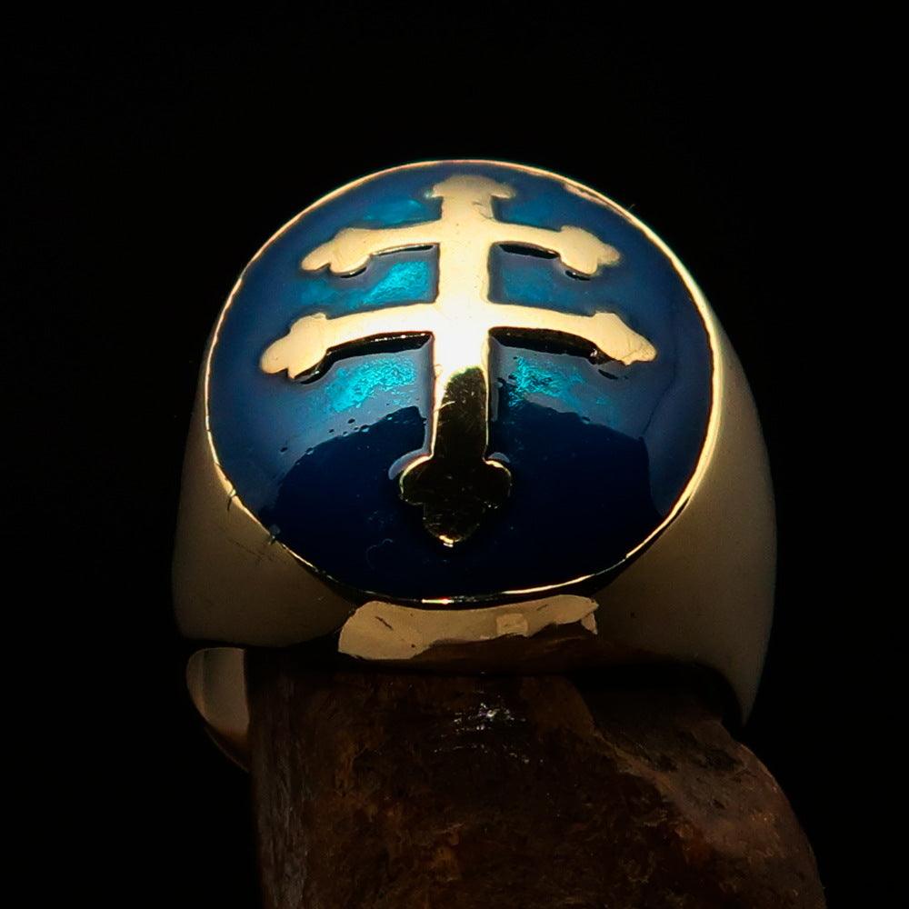 Knights Templar Ring - Blue Brass Lorraine Cross - Bricks Masons