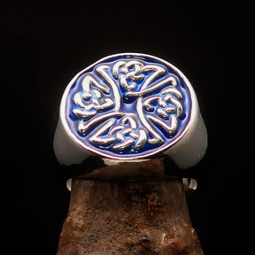 Knights Templar Ring - Blue Celtic Cross Sterling Ring - Bricks Masons